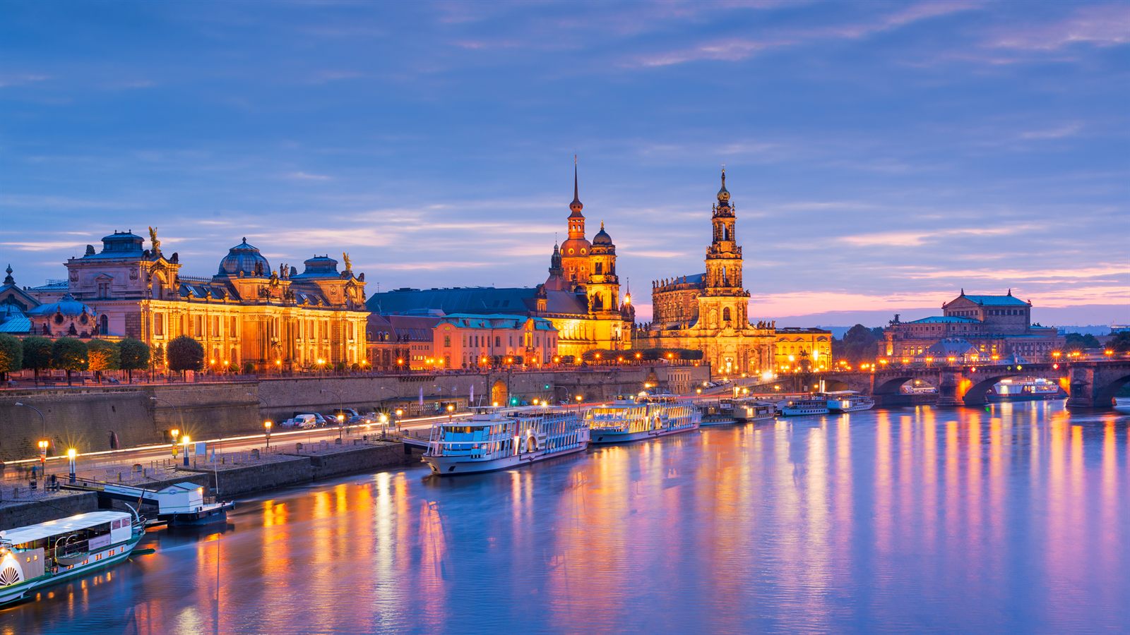 Dresden at night above the Elbe